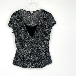 Vtg Perseption Concept Top Womens L Babydoll Y2k‎ 90s Black Geometric